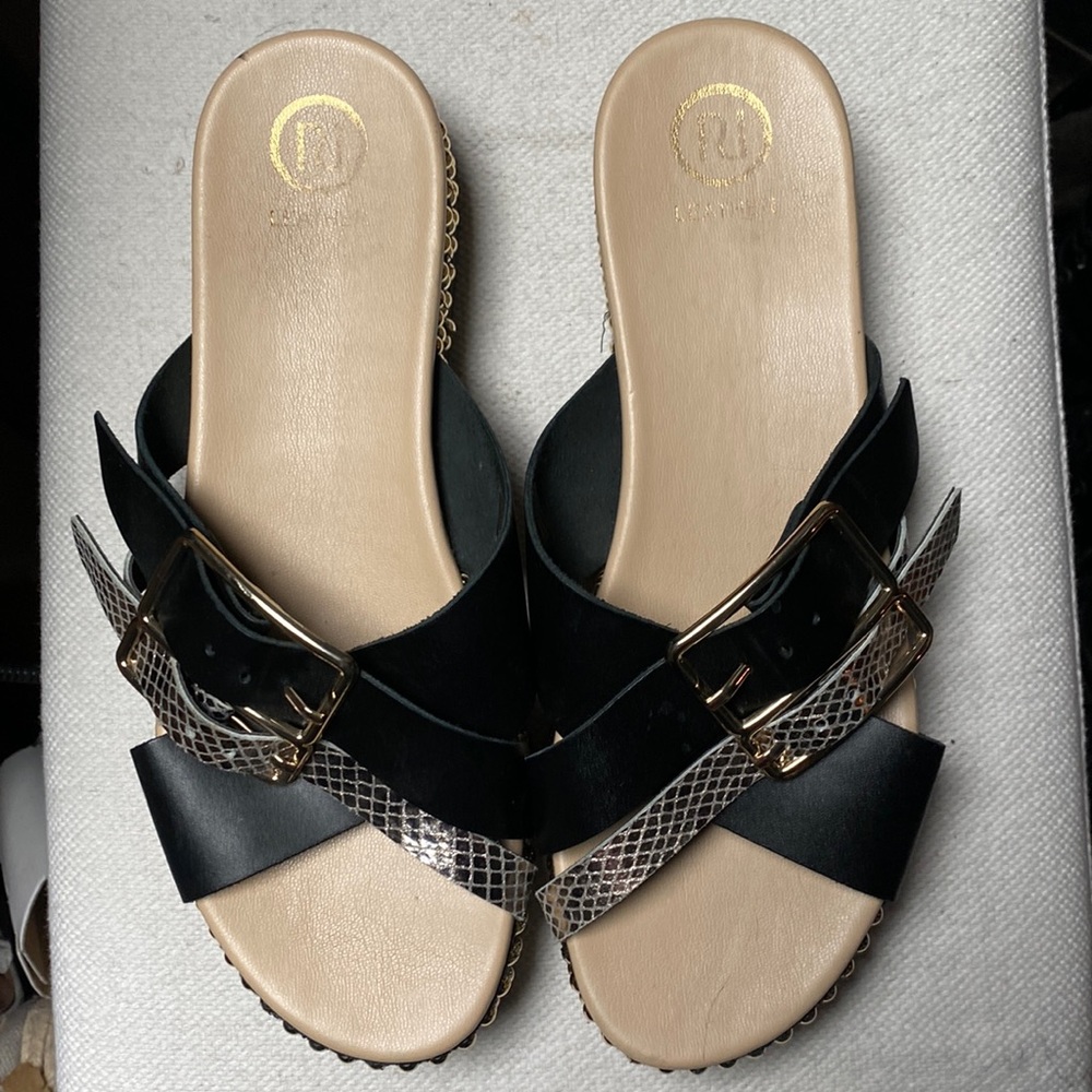 River Island NU leather platform sandals with metallic stud accents